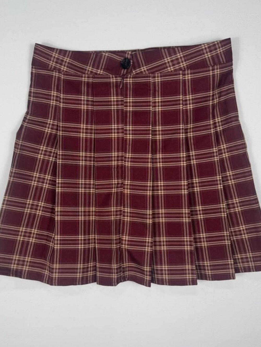 SHEIN Plaid Pleated Mini Skirt Burgundy Cream Size M